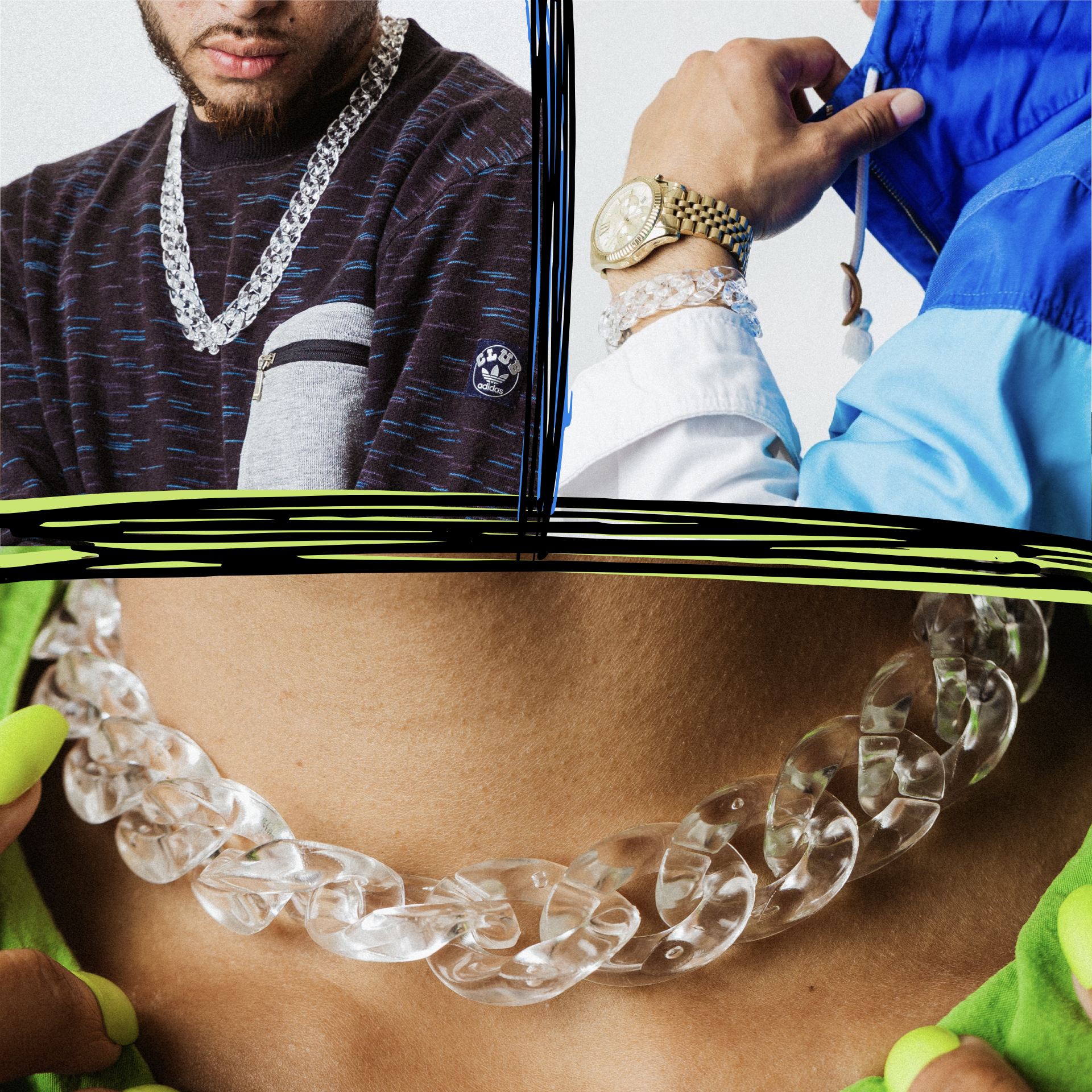 Y2K Jewelry Stack — clear cuban link bundle